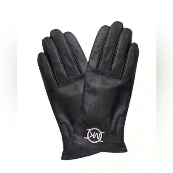 Michael Kors Accessories - Michael Kors Women’s S Black Genuine Leather Gloves w/Silver Metal Logo - NWOT!